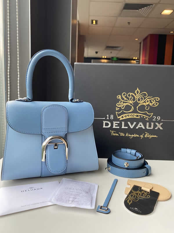 Replica New Delvaux Gorgeous Box Handbag Light Blue Shoulder Bag