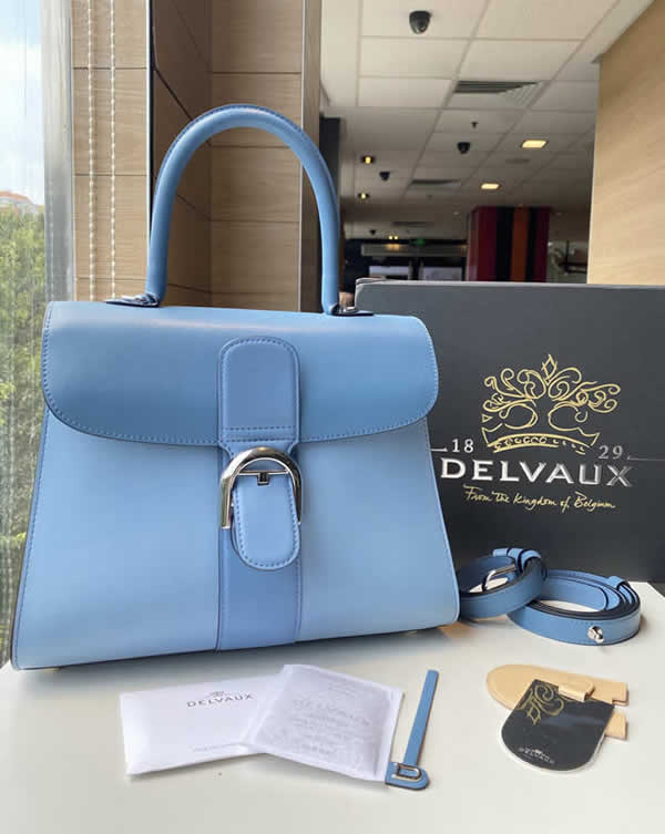 Fake Top Quality New Delvaux Gorgeous Box Blue Flap Shoulder Bag