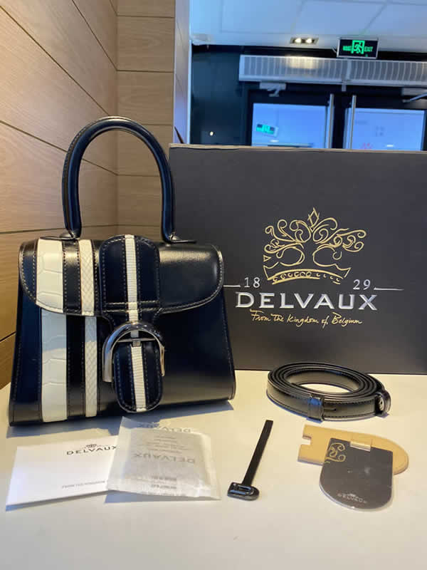 Fake 1:1 Quality Delvaux Brillant Box Lizard Pattern Black Tote Bag Crossbody Bag