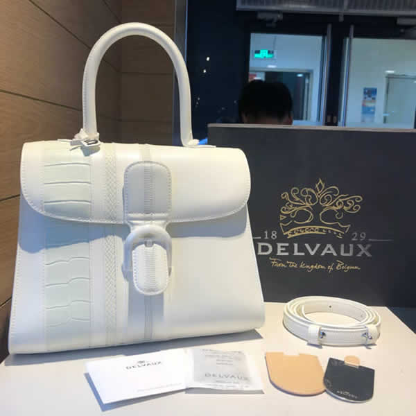 Knock Off New Delvaux Brillant Box Lizard Pattern White Tote Bag Crossbody Bag