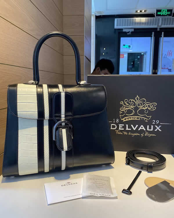 Fake High Quality Delvaux Brillant Box Lizard Pattern Black Tote Bag Crossbody Bag