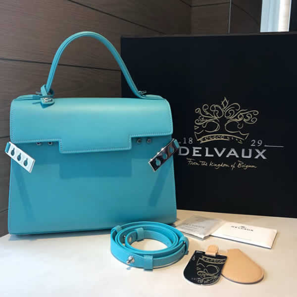 Fake New Delvaux Swift Leather Blue Retro Crossbody Bag