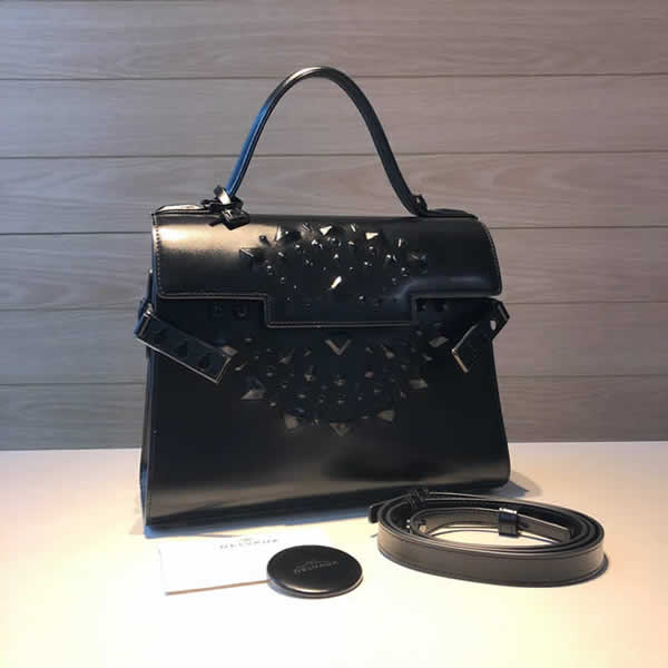 Fake Delvaux Geometric Temppete Leather Black Crossbody Bag