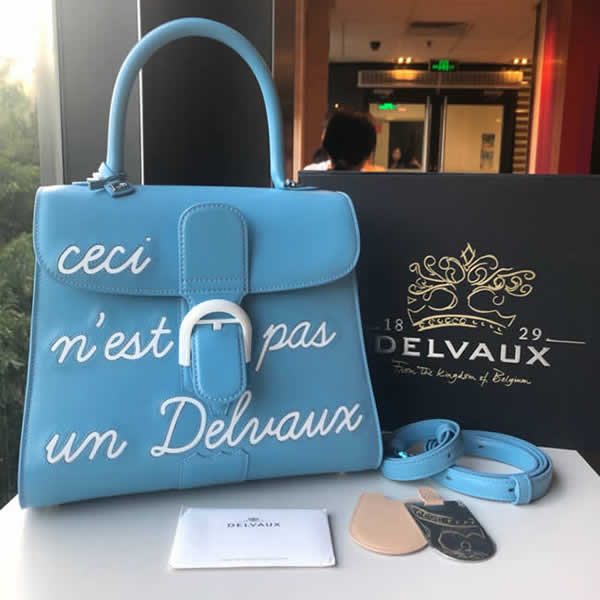 Fake Delvaux Double-Sided Leather Blue Flap Tote Crossbody Bag