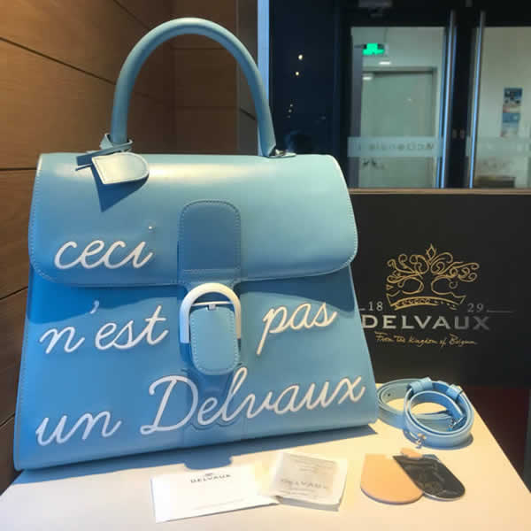 Replica Discount Delvaux Double-Sided Leather Blue Flap Tote Crossbody Bag