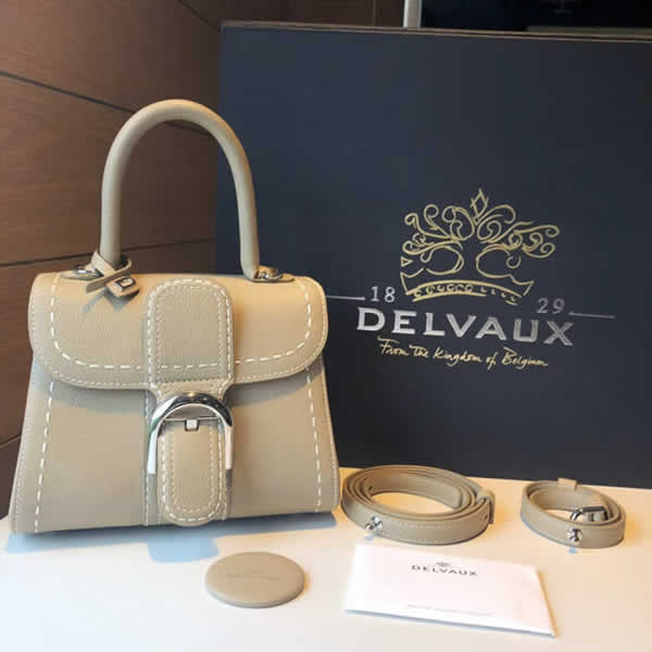 Knock Off Cheap Delvaux Brillant Togo Gray Flap Tote Crossbody Bag