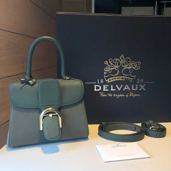 Replica Top Quality Delvaux Brillant Togo Olive Green Flap Hand Crossbody Bag
