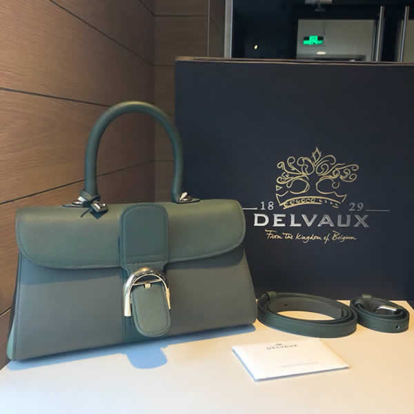 Knock Off Delvaux Brillant Togo Olive Green Flap Crossbody Bag