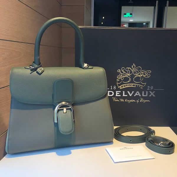 Replica Discount Delvaux Brillant Togo Olive Green Flap Crossbody Bag