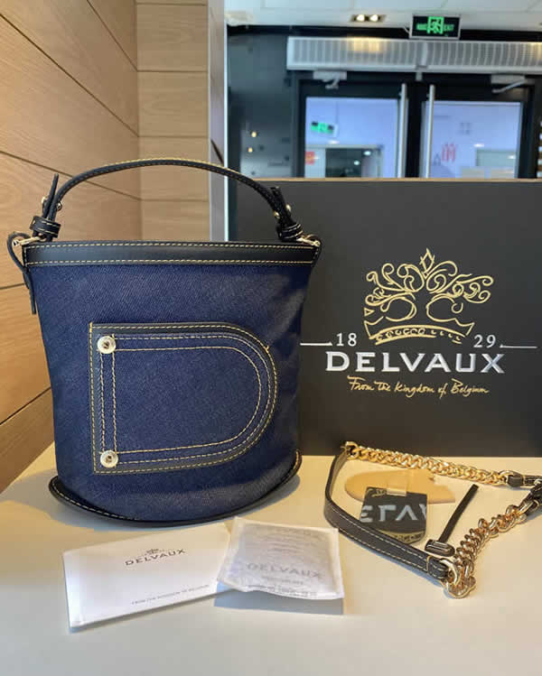 Replica New Delvaux Blue Denim Elegant Bucket Bag Pin Bucket