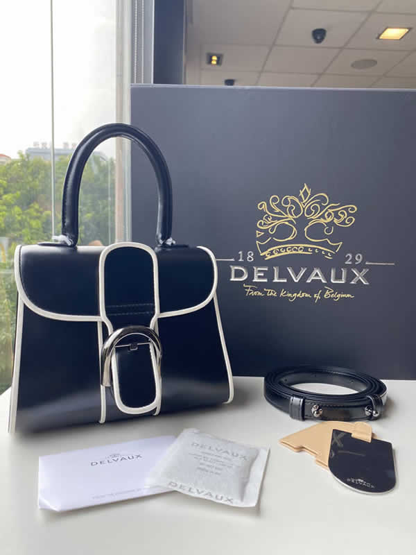 Replica 1:1 Quality Delvaux Fashion Box Cowhide Black Crossbody Bag