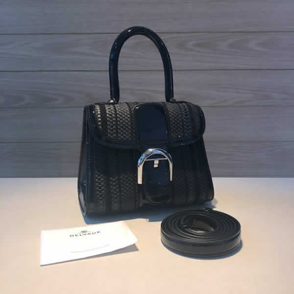 Hot Sale Fake Delvaux Sellier Brillant Cowhide Woven Black Crossbody Bag