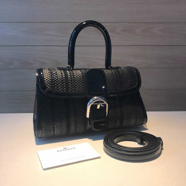 Replica Fashion New Delvaux Sellier Brillant Cowhide Woven Black Crossbody Bag