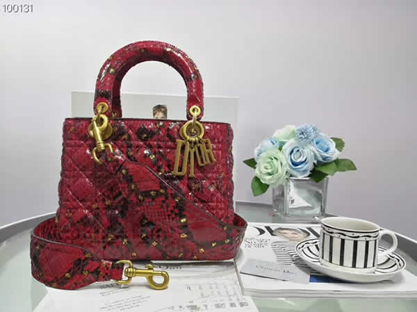 Knockoff Lady Dior Cannage Snakeskin Red Tote Shoulder Bag
