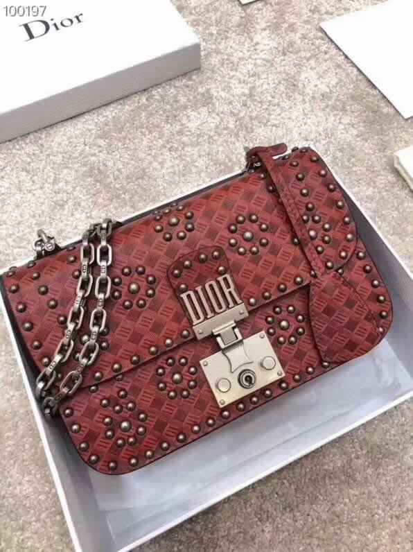 Replica DIORADDICT Red Calf Leather Clamshell Handbag Latest Rivet