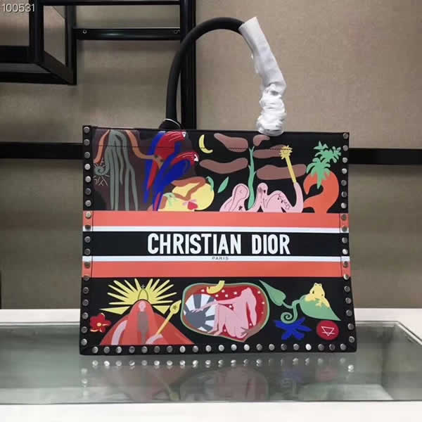 Fake Dior Book Tote Velvet Leather Studded Black Tote Bags