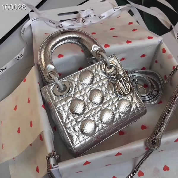 Fake Cheap Dior Lady Pocket Silver Tote Messenger Bags With Silver Hardware