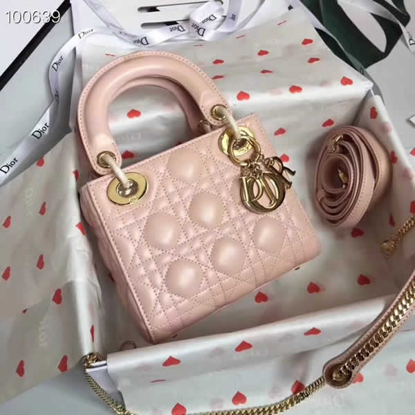 Fake Cheap Dior Lady Pocket Pink Tote Messenger Bags With Golden Hardware