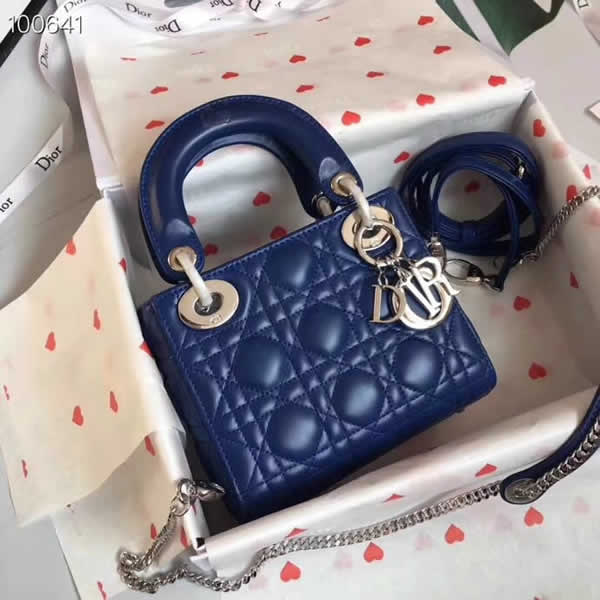 Fake Cheap Dior Lady Pocket Blue Tote Messenger Bags With Silver Hardware