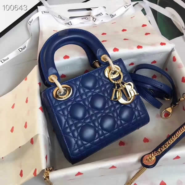 Fake Cheap Dior Lady Pocket Blue Tote Messenger Bags With Golden Hardware