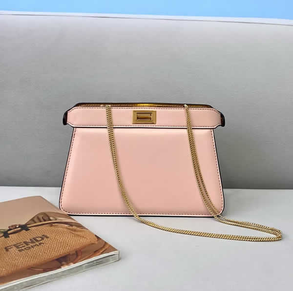 Fake Fendi Peekaboo I See U Handbag Sheepskin Pink Crossbody Bag 70321