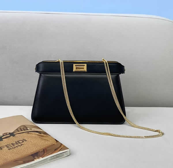 Fake Fendi Peekaboo I See U Handbag Sheepskin Black Crossbody Bag 70321