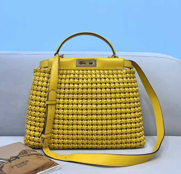 Fake Fendi New Peekaboo Sheepskin Woven Portable Yellow Messenger Bag 8269M