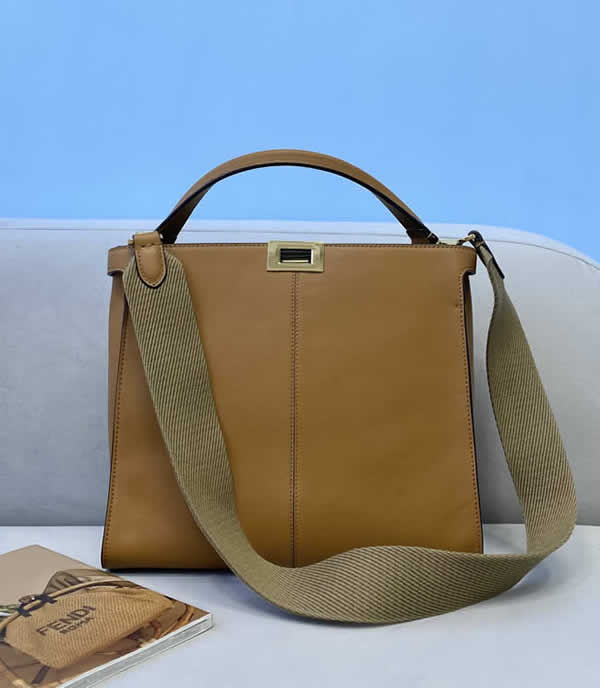 Fake Fendi Peekaboo Leather And Cotton Wide Webbing Portable Yellow Messenger Bag 304S
