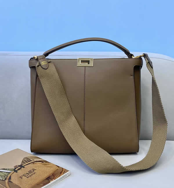 Fake Fendi Peekaboo Leather And Cotton Wide Webbing Portable Gray Messenger Bag 304S