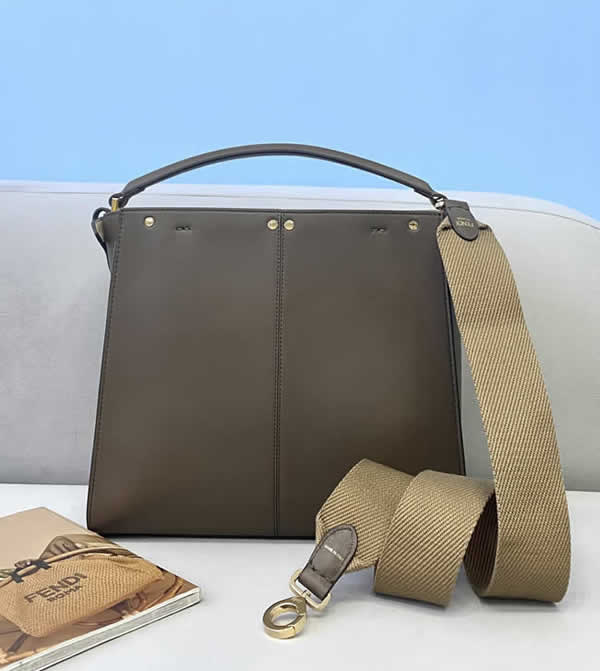 Fake Fendi Peekaboo Leather And Cotton Wide Webbing Portable Brown Messenger Bag 304S