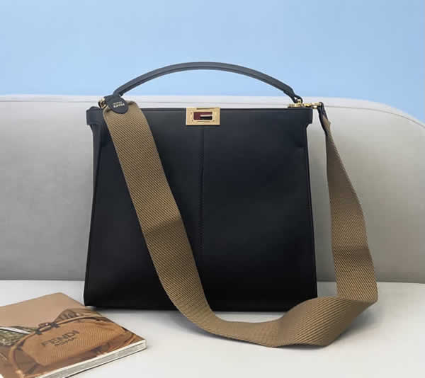 Fake Fendi Peekaboo Leather And Cotton Wide Webbing Portable Dark Gray Messenger Bag 304S