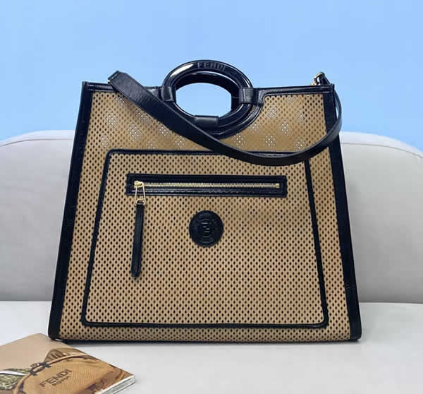 Replica Fendi Brown Runaway Vintage Oval Handle Tote Bag 0593