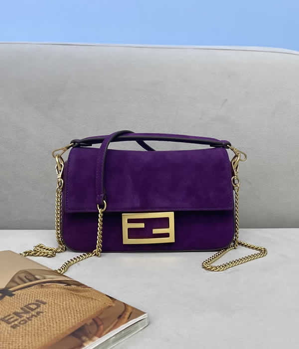 Replica Fendi Retro Fashion Baguette Purple Flap Portable Messenger Bag 308