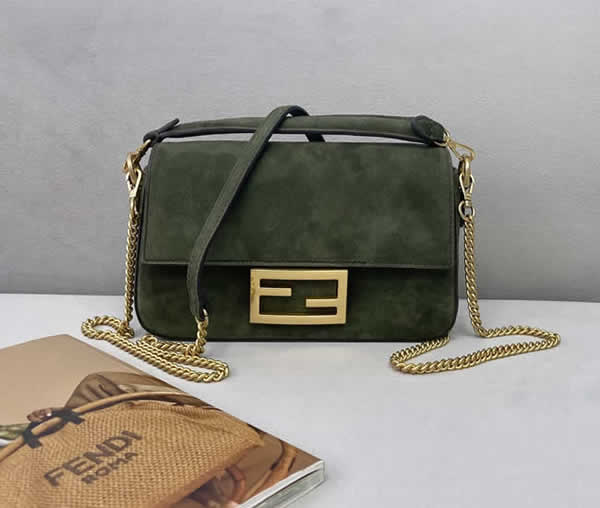 Replica Fendi Retro Fashion Baguette Green Flap Portable Messenger Bag 308