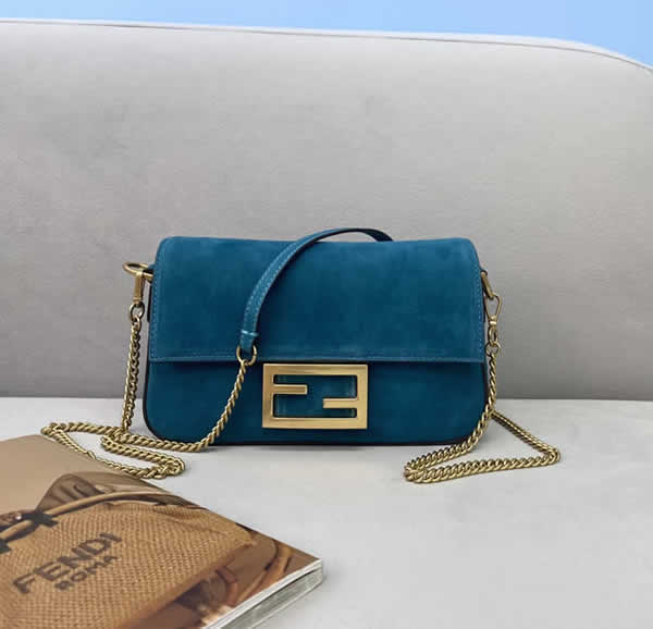 Replica Fendi Retro Fashion Baguette Blue Flap Portable Messenger Bag 308