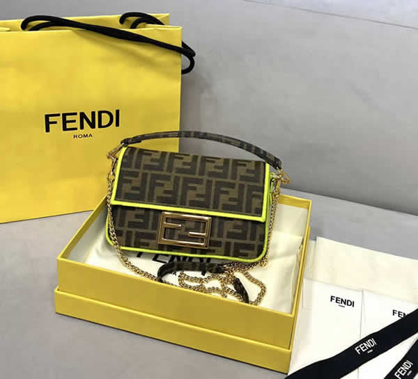 Fake Fendi Classic Yellow Baguette Handbag Single Shoulder Messenger Bag 772