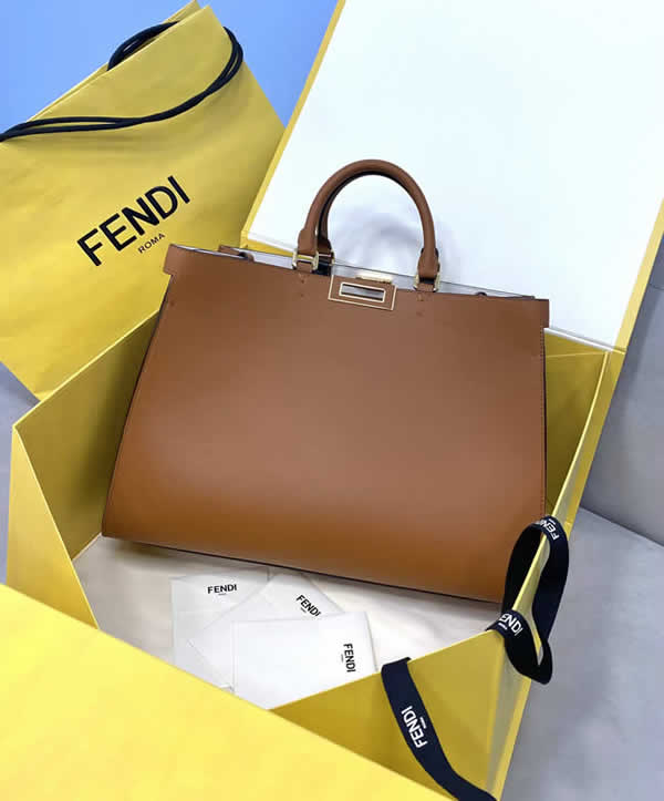 Fake Fendi Peekaboo X-Tote Simple Big Bag Handbag Brown Messenger Bag 8359