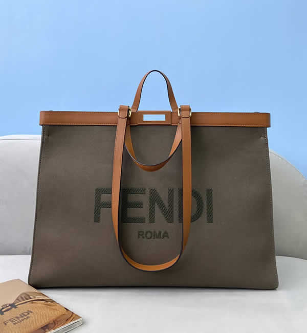 Replica Fendi Dark Green Letter Embroidery Simple Fashion Handbag 8265