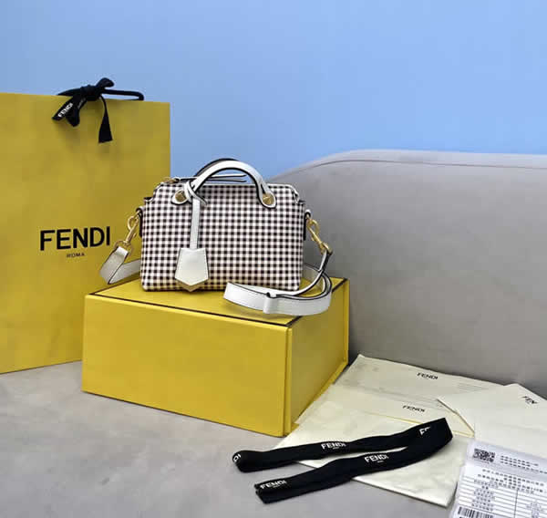Fake Fendi By The Way Vichy Portable Gray Crossbody Shoulder Bag 8326