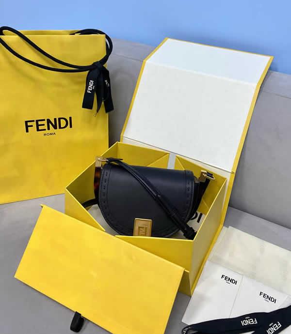 Fake New Fendi Spring Summer Black Saddle Bag Messenger Bag 80008