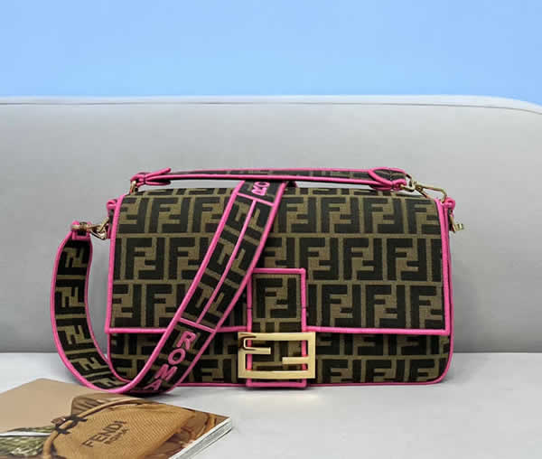 Fake Fendi Pink Baguette Classic Embroidered Single Shoulder Bag 772