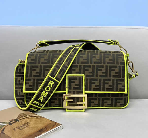 Fake Fendi Yellow Baguette Classic Embroidered Single Shoulder Bag 772