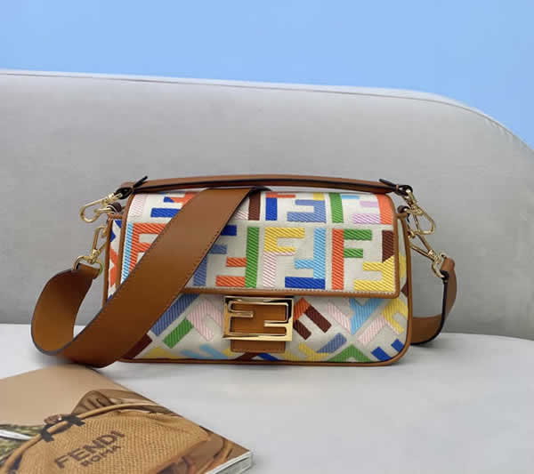 Fake Fendi Baguette Embroidered Printing Flap Crossbody Bag 0159M