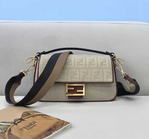 Fake Fendi Baguette Embroidered Khaki Flap Crossbody Bag 0159M