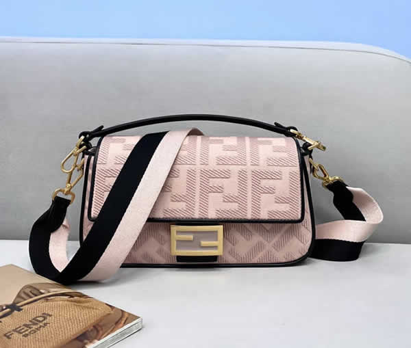 Fake Fendi Baguette Embroidered Pink Flap Crossbody Bag 0159M