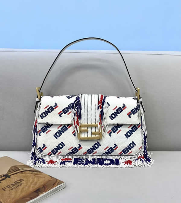 Fake Fendi Tassel Single-Shoulder White Crossbody Bag 0187