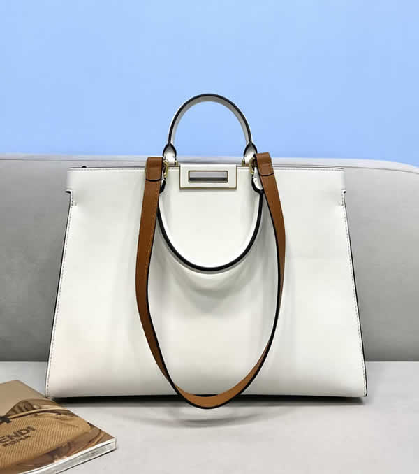 Fake Fendi Peekaboo X-Tote Full Leather Simple Large Bag White Tote Handbags 8359