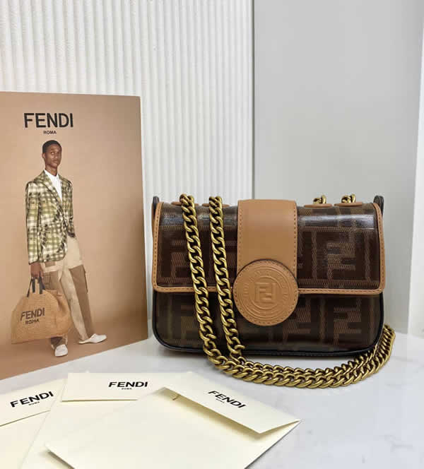 Replica Discount Fendi Brown Flap Shoulder Crossbody Bag 0181