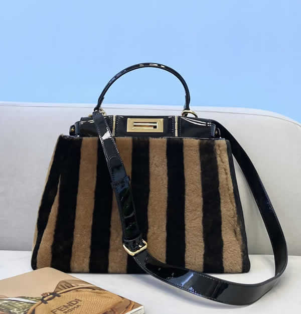 Fake Fendi Peekaboo Iconic Wool Stripe Portable Messenger Bag 2118M