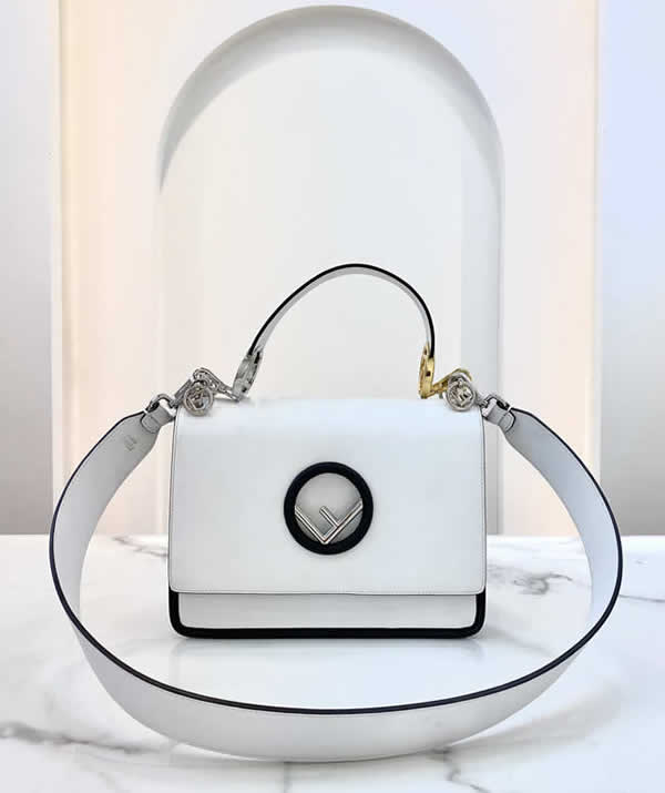 Replica Fendi Kani Simple White Flap Shoulder Crossbody Bag 284